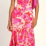 Lulus  NWOT Always Eye-Catching Hot Pink Floral Tiered Halter Midi Dress Large Photo 0
