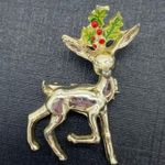 Vintage Gerry’s Reindeer Brooch Pin Christmas Holiday Holly Enamel Photo 1