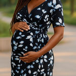 Motherhood ‎ Womens Dress Size Small Blue White Wrap Ruched Maternity Floral Photo 0