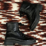 Classic Y2K Style Goth Grunge Biker Black combat lace up ankle leather boots booties subversive gorpcore emo Photo 0