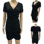 Aooksmery Black V Neck Cami Ruched Short Sleeve Formfit Mini Dress Womens Small Photo 1