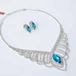 Blue Topaz Crystal Bridal Prom Necklace Set Silver Photo 0