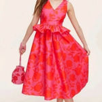 Kate Spade  X Target‎ Classic Rose Peplum 0 Red Pink Midi Dress Photo 0
