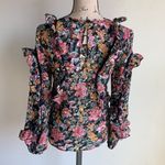 Topshop  Blouse Floral Ruffle Trim Black Sz 2 NWT Photo 6