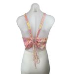 ZARA Pink Yellow Silk Satin Marble Tie Dye Open Tie Back Brami Tank Crop Top L Photo 1