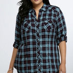 Torrid  Blue Plaid Flannel Button Up Long Sleeve Camp Shirt Size 1X Photo 0