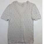 Crochet Knit Short Sleeve Cardigan – Women's M Cream V Photo 6