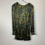 Ganni Satin Green Camo Print Long Sleeve A-Line Mini Dress Photo 9