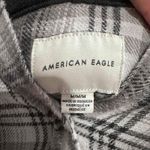American Eagle  Womens Grey Plaid Long Sleeve Hooded Button Up‎ Shirt Medium Photo 4
