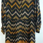 Vintage Chevron Patterned Black/Gold/Brown Button Down Pleated Shirt Dress Black Photo 4