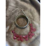 Chunky Beaded Statement Necklace & Woven Bangle Set Rose Gold Tone Pink Photo 2