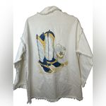 White Distressed Edge Jacket with Cowboy Boot Design Size L Photo 1