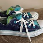 Converse  All Star Canvas Sneakers Blue Lime Green Women’s Size 6 Double Tongue Photo 4