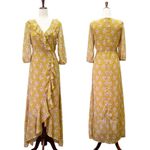 JessaKae Floral Cascading Ruffled Faux Wrap Midi Dress Mustard Blush Size Small Yellow Photo 4
