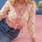 Blu Pepper NWT size M plaid crop sweater cardigan Photo 2