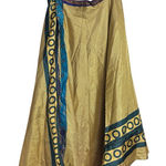 Hand Crafted India Mexicali Reversible Silk Sari Yellow Blue Pattern Wrap Skirt Size L Photo 0