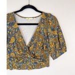 Boden Womens Top Green Floral Paisley V Neck Cropped Twist Front Boho Size 6 Photo 4