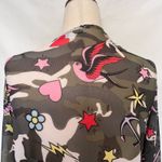 Love j Sheer Wrap Kimod Dress Sz M Olive Y2K Mesh Bird Heart Star Camo Artsy Photo 7