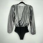 French Connection  Womens Silver Black Metallic Waterfall‎ V-Neck Bodysuit US 2 Photo 10