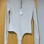 We Wore What  Crew Neck Henley Grey Ribbed Bodysuit - Size Small Photo 0