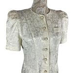 1980's jacquard cream coat dress puffy sleeves size medium White Photo 5