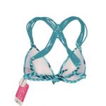 Hula Honey  push-up bikini Top, racer strappy back, ties at back, Blue, M, NWT Photo 6