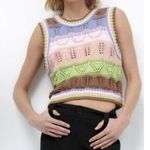 ZARA  Multicolor Crochet Knit Cropped Sleeveless Sweater Vest Top Size Medium Photo 0