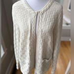 Laura Ashley Vintage  Ivory Gold Metallic Basketweave Knit Cardigan Sweater Large Photo 10