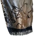 Ladies Velvet Double Sided Leaves Print Soft Long Fringe Scarf One Size Gray Photo 6