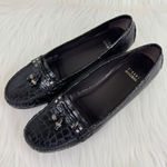 Stuart Weitzman Women's  Genuine Leather Croc Embossed Tassel Loafer Sz 9M Black Photo 0