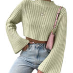 Next Level Apparel SHEIN Mint Green Cropped Sweater | Mock Neck | Flared Sleeves | Size Medium Photo 0