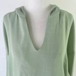 Lumière New V-Neck Hooded Top Drawstring Hem Woven Hoodie Sage Photo 2