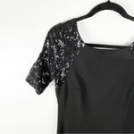 Calvin Klein Black Sequin Sleeves Hidden Back Zipper Lined Maxi Dress, Size 4 Photo 3