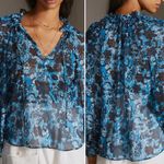 Anthropologie  Sheer Printed Peasant Blouse in Blue Motif Photo 1