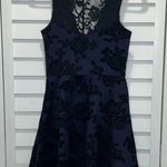 New XS rosette mini party dress black velvet flowers black lace crochet dress Blue Photo 1