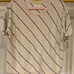 Lou & grey loft Women’s short sleeve tan and black striped blouse, large Photo 0