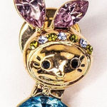 Sparkly Easter Rabbit Chest pin‎ brooch, color: Pink, blue and gold. Photo 0