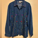 Haband Blue Denim Jacket with Colorful Floral Embroidery Size L Photo 0