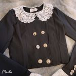 Kpop Blackpink Rose Black Blazer Gold Button White Lace Cropped Top Shirt Blouse Size XS Photo 4
