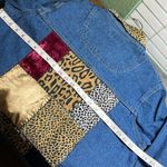 Vintage AGAPO Leopard Collar Denim Jacket with velvety Patchwork back Blue Size 1X Photo 6