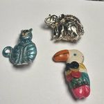 Toucan Tropical Bird, Elephant, Kitty Cat Brooch Pin Lot Of 3 Animal Photo 0