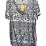 Allegrace White/Blk Paisley V Neck Short Sleeve Size 3XL Flowy Boho Plus Black Photo 0