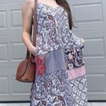 Rachel Zoe 100% Linen Paisley Bandana Boho Patchwork Print Midi Sun Dress 8 Photo 1
