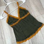 Y2K Lace Cami Tank Top crop womens Green Orange (small) vintage summer party Photo 0