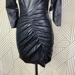 ZARA  Dress Faux Leather Ruched‎ Draped V-Neck Mini Black Size US XS Photo 4
