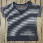 Hanes Women’s Short Sleeve Cuffed Scoop Neck Striped Shirt Gray White, Size Med Photo 0