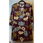 Lildy Printed V Neck 3/4 Sleeve Band Collar Tunic Dress Burgundy Floral SM # Brown Size undefined Photo 1