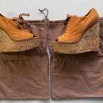 Gianvito Rossi Suede Cork Open Toe Lace Up Platform Shoes Orange/Beige Womens 37 Photo 0