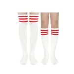 White Thigh High Nylon Stockings with Red Stripes – Retro Athletic Look Photo 5