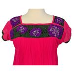 Mexican Embroidered Peasant Blouse Floral Ethnic Authentic Pink Purple Top Sz M Size M Photo 2